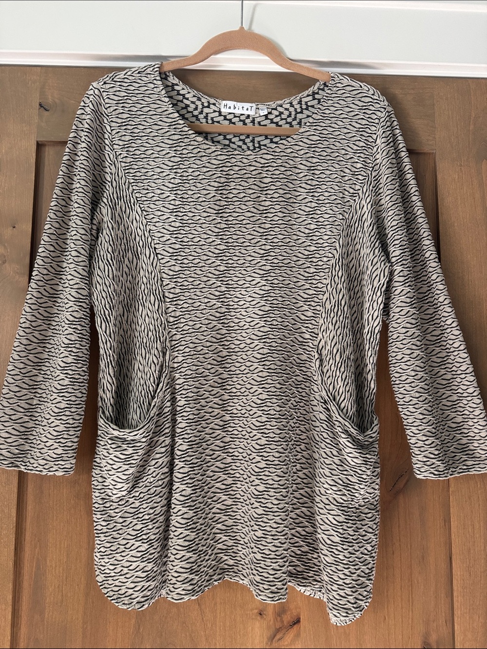 Habitat Textured Weave Tunic Shirt Top Womens L cream/black geometric Lagenlook